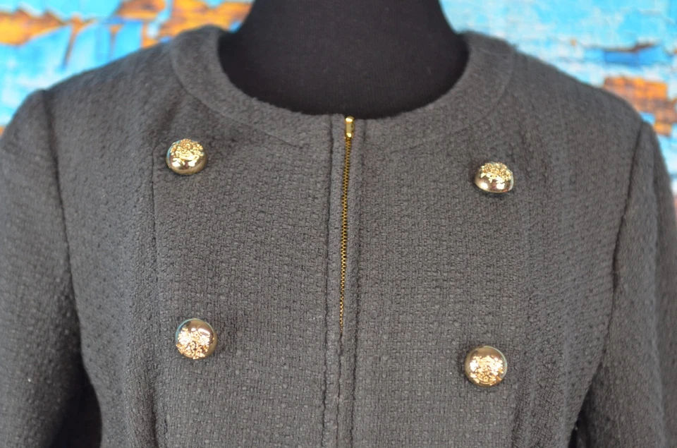 Abrigo deportivo Alfani para mujer cremallera completa talla 6 carrera algodón texturizado gris Foto 3 de 4