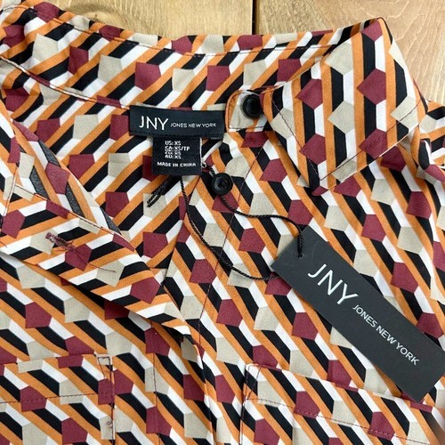 NWT Jones New York Geometric Blouse Top Orange Black Tan XS - Picture 6 of 6