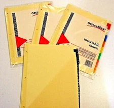 3 Packs OfficeMax 8-Tab Colored Dividers & One Set Alphabet Dividers - NEW