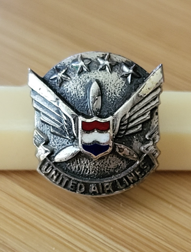 Vintage Sterling Silver United Airlines Lapel Pin Enamel Logo 1.57g Pilot Wings