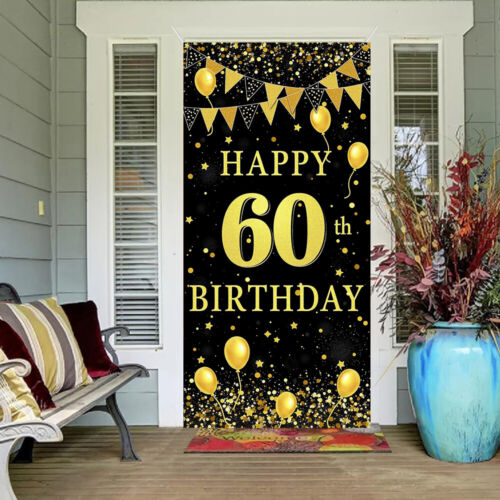 Black Gold Flag Door Hanging Banner 18th 30th 40th 50th Birthday Party Decor AU - Picture 7 of 10