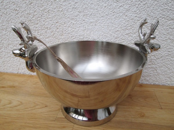 Schale Hirschkopf Dekor Aus Alu Silber Rund (B/H/T) 22X14X16Cm Dekoschale Deko-image