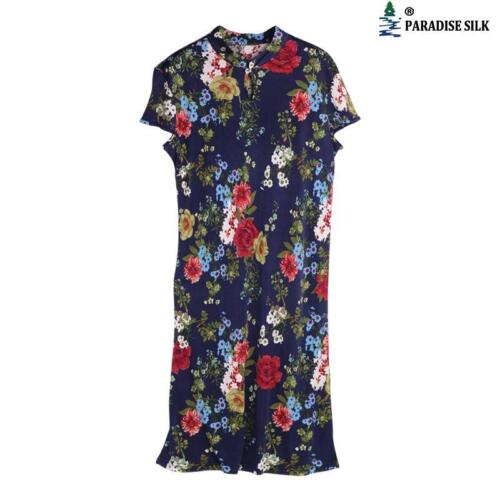 Nuevo Vestido de Seda Cheongsam Mujer Mangas Cortas Cuello Mandarín Tejido en Seda Pr... - Imagen 3 de 7