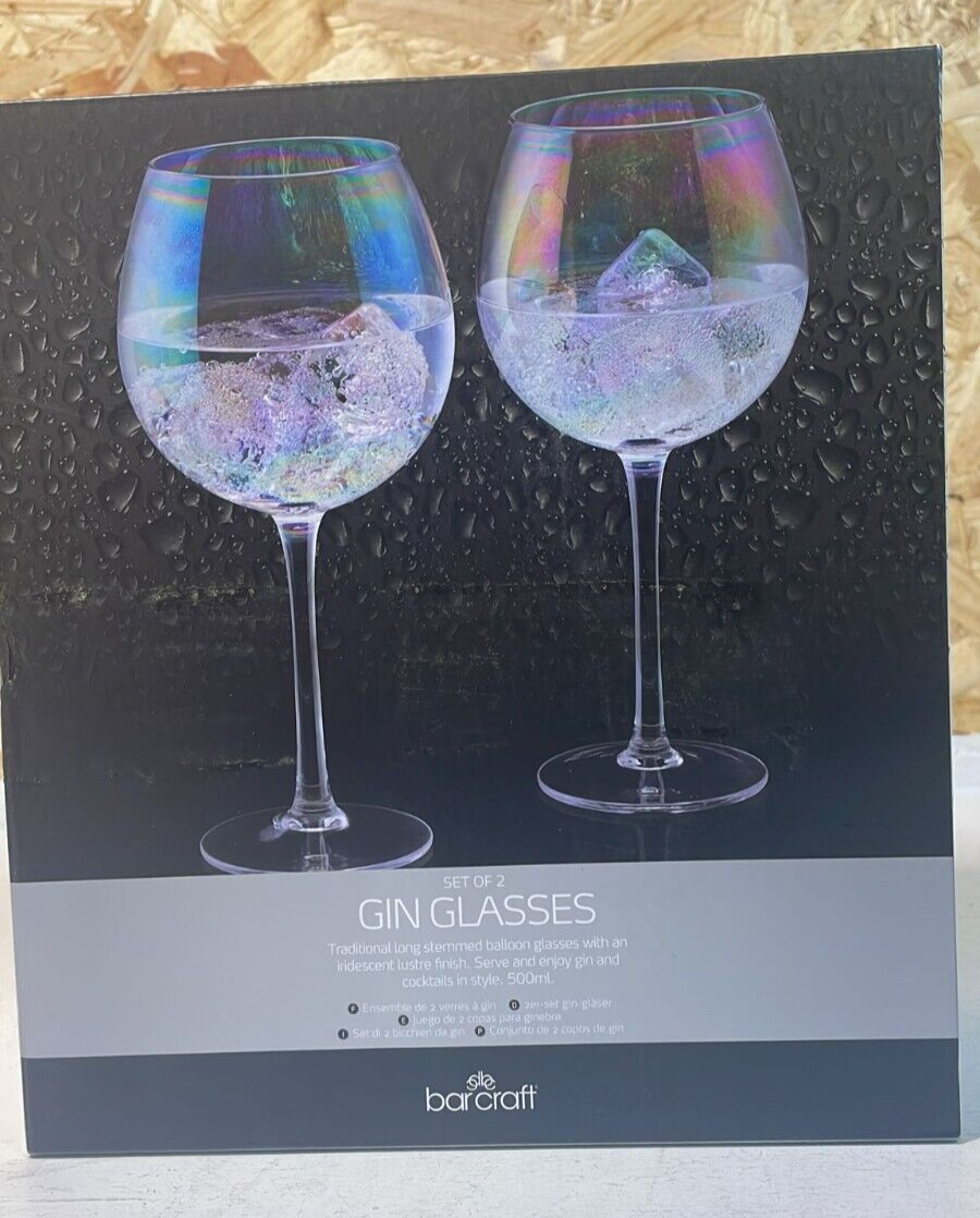 BarCraft RainbowPearl Iridescent Gin Glasses, Set of 2 Balloon Glasses