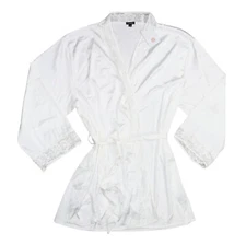 i Collection Lace Trim Self-Tie Short Length Women's Robe Plus Size 2X NWT White