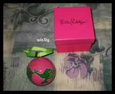 Lilly Pulitzer 2013 Glass Ornament Hotty Pink Loopy Green Elephants w/ Box RARE