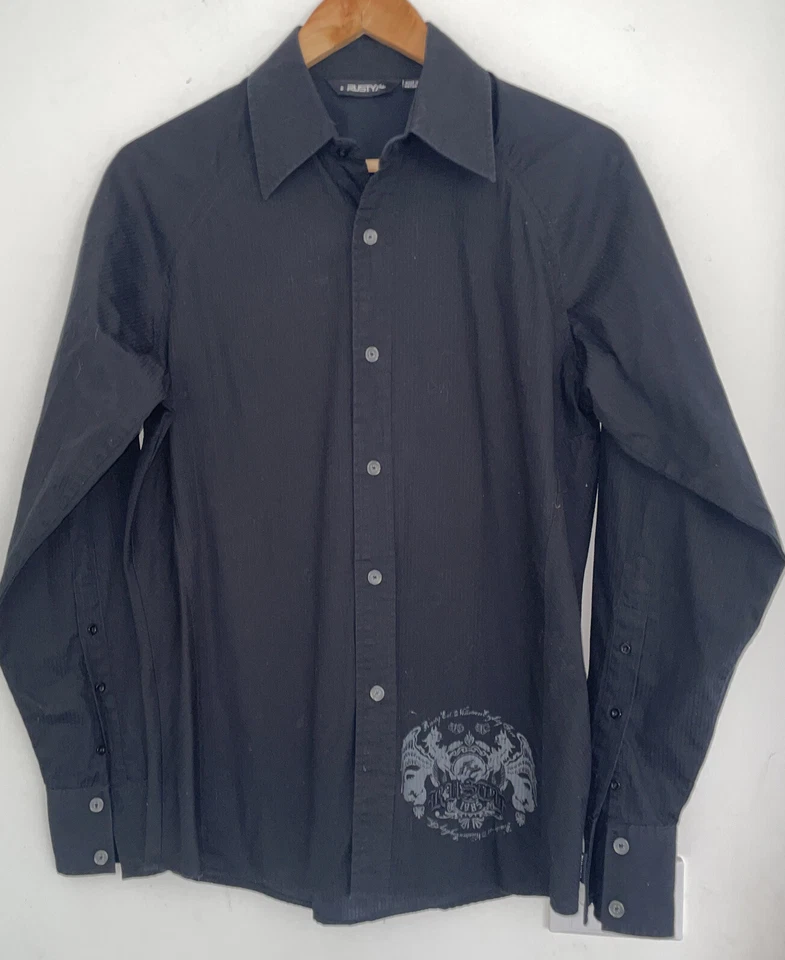 Rusty Men’s Black Long Sleeve Striped Shirt  ~ Size Small - Image 3 of 4