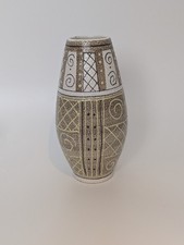 West German Geometric Mustard Yellow Ceramic Vase Small Vintage