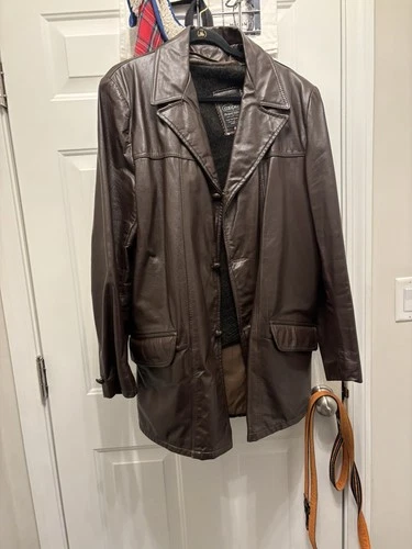 Brown Leather 3/4 Length Mens Size 44 With Removable Cold Weather Lining - product listing photo