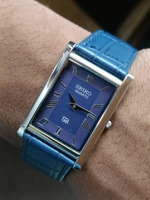 VINTAGE SEIKO SLIM QUARTZ BLUE DIAL JAPAN MEN'S WORKING DRESS WATCH