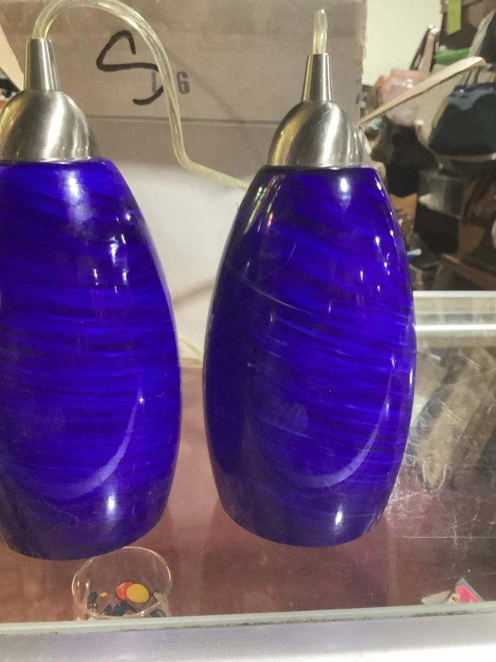 Intertek 'Litex' Colgante Instantáneo Luces de Gota Azul Remolino con Bombillas - JUEGO de 2 Foto 3 de 4