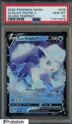 2022 Pokemon SWSH Silver Tempest #033 Alolan Vulpix V PSA 10 GEM MINT
