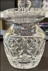 vintage Waterford Crystal honey or jam jar, featuring cut patterns Lismore.