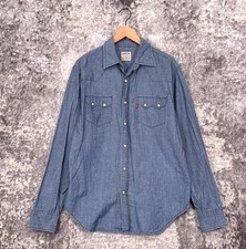 Vintage Levis Pearl Snap Western Shirt Large Mens Blue Chambray Denim