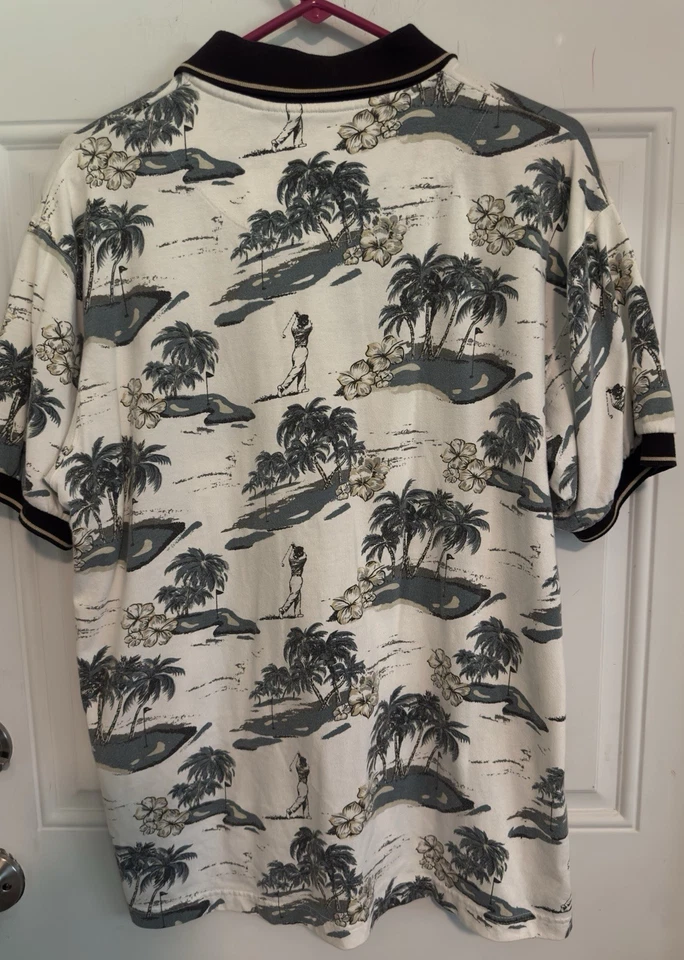 Винтажная мужская рубашка-поло с коротким рукавом Michael Austin для гольфистов с принтом размер M - Изображение 2 из 4