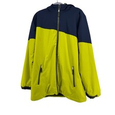 Lands End Squall Grow Along Jacket Boys XL 18-20 Lime Green Navy Fleece Zip Out