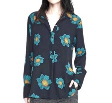 Banana Republic Flower Print Navy Floral Long Sleeve Blouse Size Small