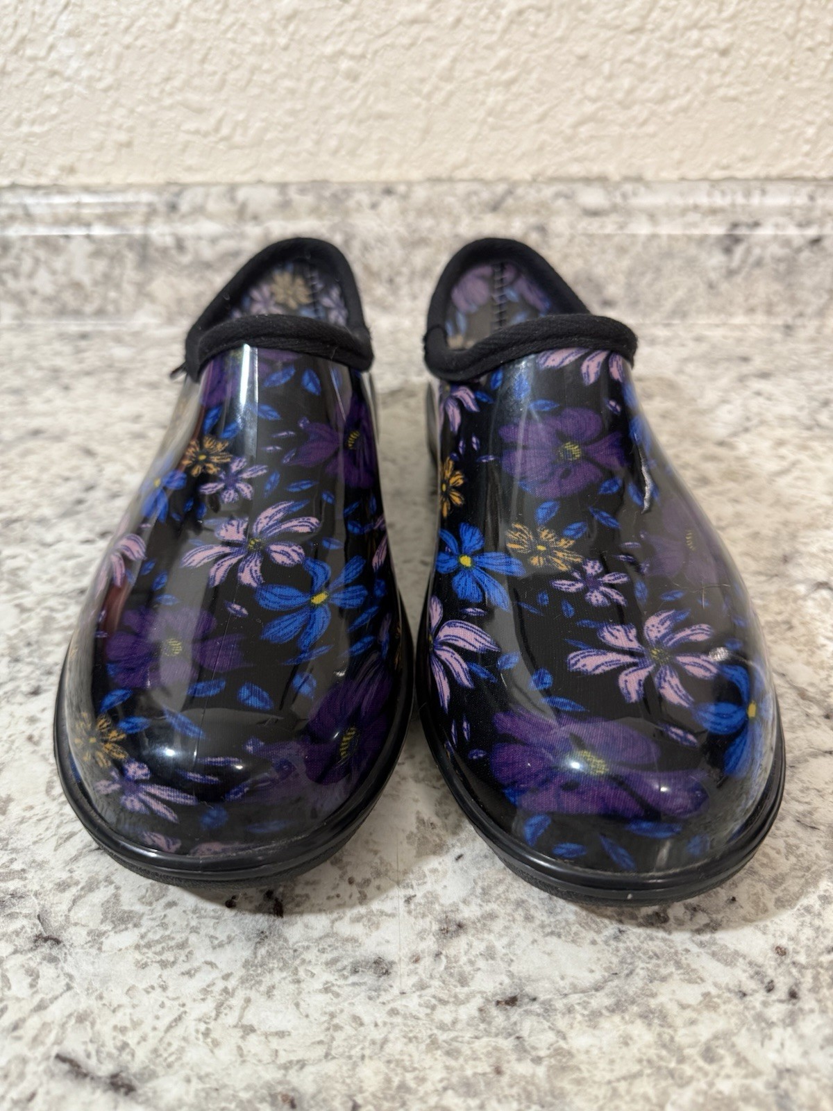 NEW Hisea Women's Garden Rain Shoe Waterproof Outdoor Slip-On Blk/Floral Size 10
