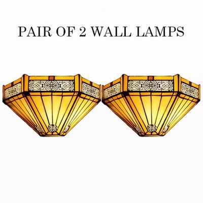 2er Set Tiffany Sechseck Stil Wandlampe Buntglas Handarbeit Kunst Upplighter