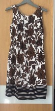 ROMAN white brown floral knee length sleeveless shift dress size 10 viscose 36”