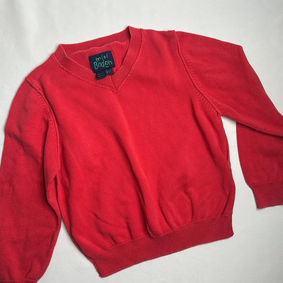 Suéter Jersey Mini Boden Rojo Cuello en V Talla 5-6 años Foto 3 de 4
