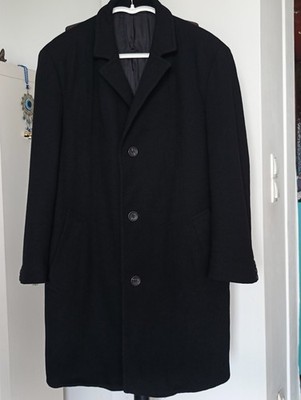 Hugo Boss ''coach'' black  vintage herringbone coat Mantel Size L - 52