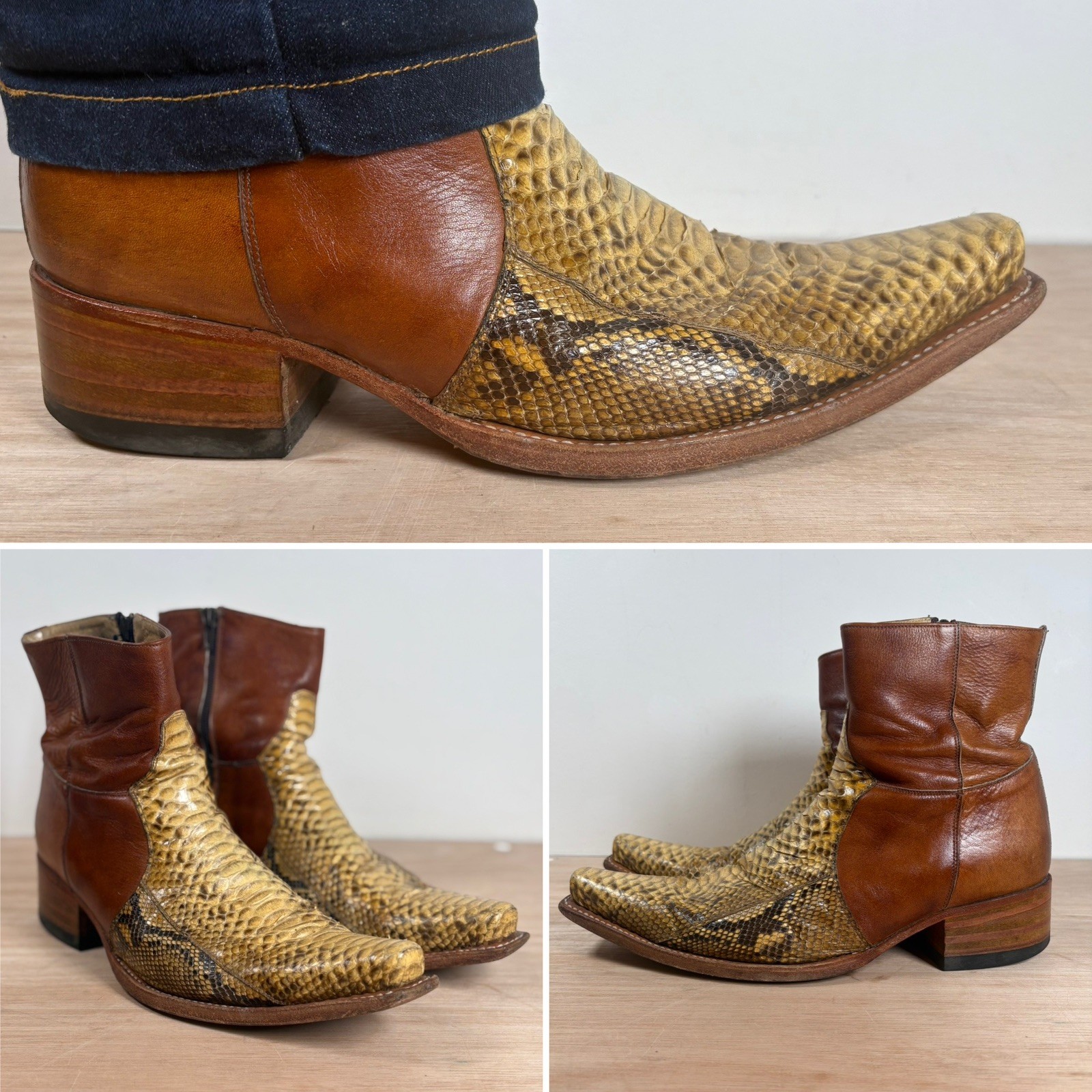 Cowboy Boots by Sendra Leather & Python Skin Boots Men’s Uk 9 Vintage Rare