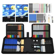106-Piece Art Supplies Sketching Kit with 3-Color Sketch Book, Coloring Book,...