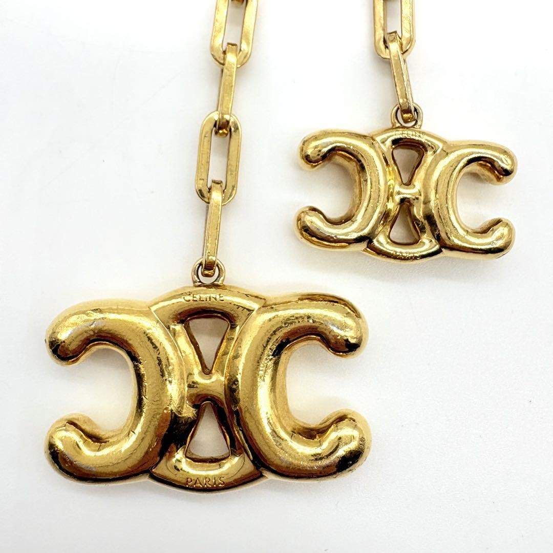 セリーヌ キーリング クロコ 型押し ゴールド 希少 Celine Triomphe Logo Gold Keychain Keyring Used 14cm