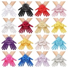 For Women Satin Gloves Short Finger Style with Pearl Embellishments for Wedding