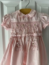 Vintage Hand-Smocked Pink Heirloom Dress   Rosebud Embroidery   2T approx Easter