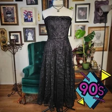 Vintage 90s BOUTIQUE EUROPA Black Lace Goth Dress