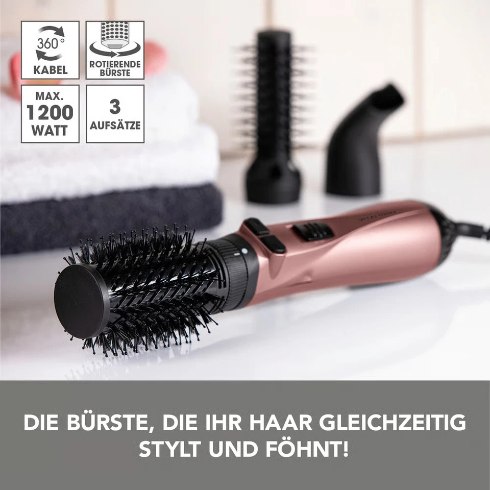 VITALmaxx Stylingbürste elektrisch Haarstyler Lockenstab Warmluft Rund Bürste - Bild 3 von 4