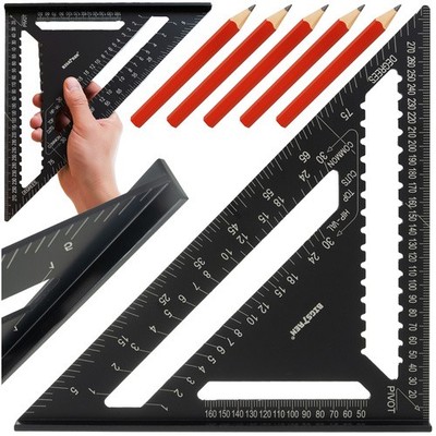 Northio Zimmermannswinkel 30x30cm Aluminium inkl 5 Bleistifte Anschlagwinkel Set
