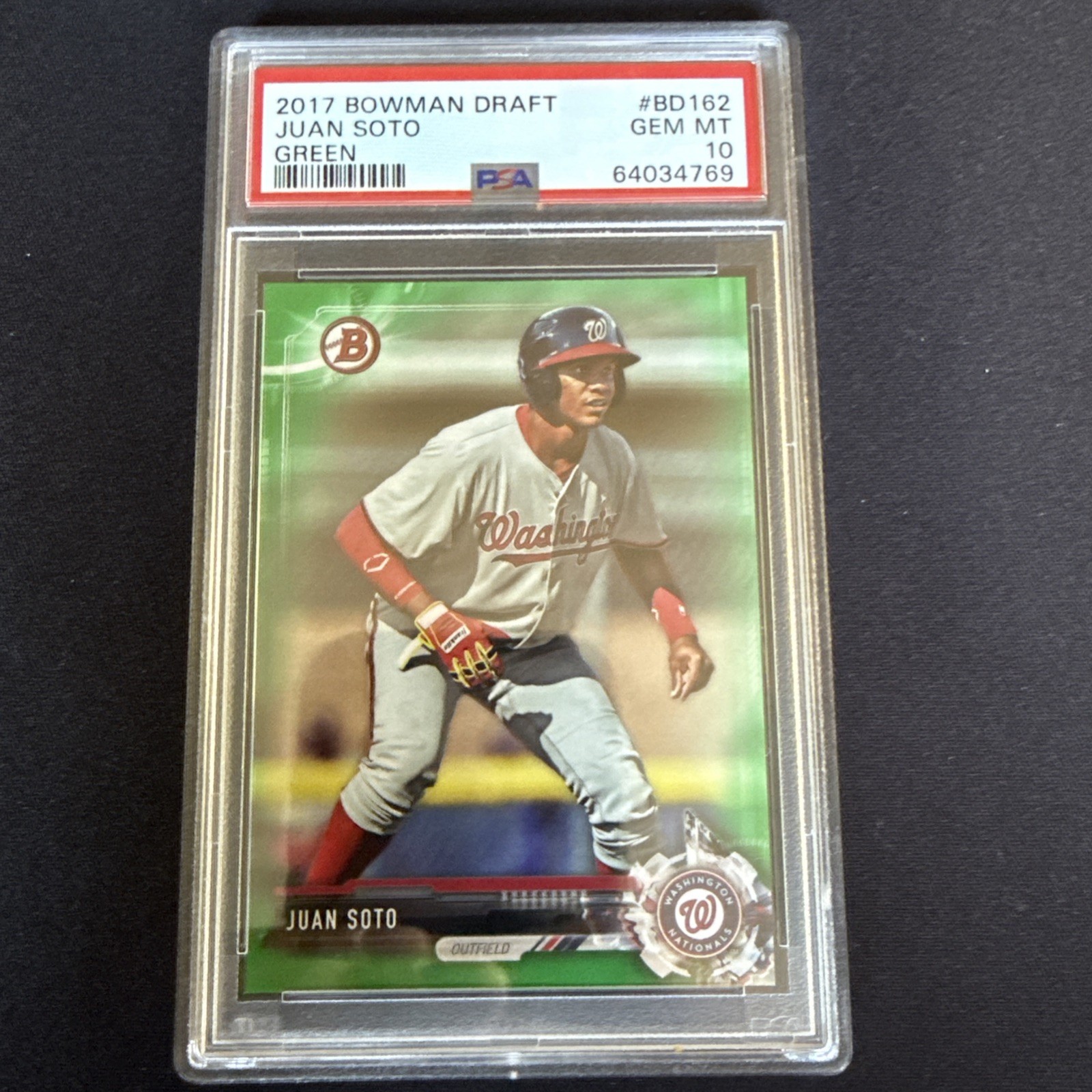 2017 Bowman Draft Juan Soto Green /99 Rc #BD162 PSA 10