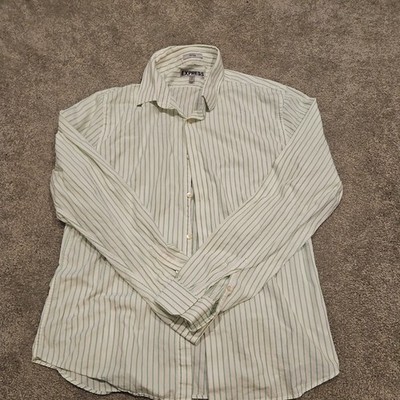 EXPRESS Men's Fitted Long Sleeve Button Down Shirt Green Striped Size L