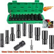 11pcs Metric Deep Impact Socket 1/2" Drive 10mm-24mm 6 Point Sockets kit w/ case