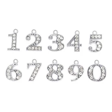 50PCS 0-9 Silver Number Charms - 15mm Rhinestone Digit Pendants for DIY Jewelry