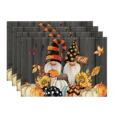 Autumn Fall Decorations Gnomes Pumpkins Placemats Kitchen Gift 4PCS 12"x18"