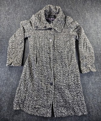 Tahari Overcoat Womens 10 Gray Lined Herringbone Back Vent Classic Warm Winter