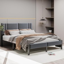 King Size Bed Frame Upholstered Platform with Headboard,150�200cm Metal King Siz