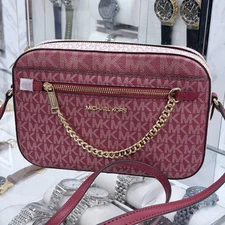 Michael Kors Jet Set Item Large MK Signature Logo Crossbody Bag Cherry