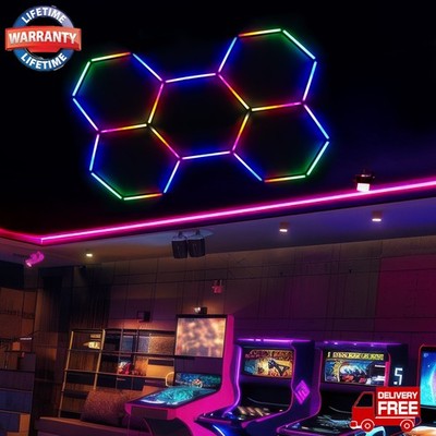 Hexagon 5 Grid Remote RGB LED Ceiling Light DIY Shaped Detail Lights for Garage