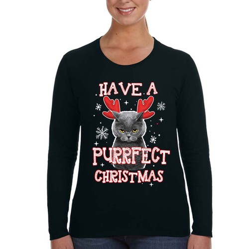 XtraFly Apparel Damen Have Purrfect Weihnachten Katze Kätzchen Ho Langarm T-Shirt