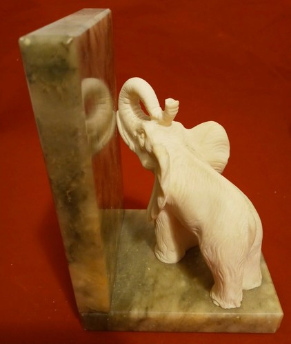 Single Italian Marble Elephant Bookend Hand Carved Alabaster 6" Tall - Picture 2 of 6