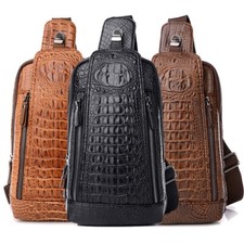 Mens Luxury Leather Crocodile Pattern Chest Bag Backpack Crossbody Travel Bag