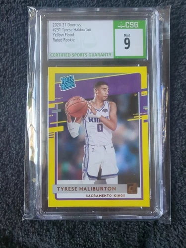 2020-21 Donruss Tyrese Haliburton Yellow Flood Rated Rookie RC #231 CSG 9