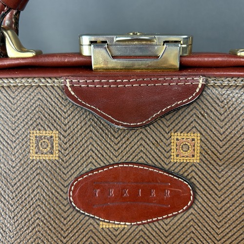 Vintage French Texier Leather Satchel Doctor's Bag Purse Tan & Brown - Picture 4 of 24
