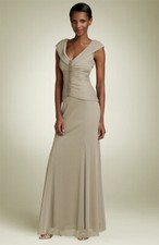 Alex Evenings Off Shoulder Mesh Gown Sz 14 Coffee