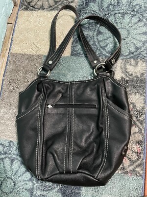 Tignanello: Black Leather Purse, Fully Lined, Multiple Pockets, Matching Key Fob